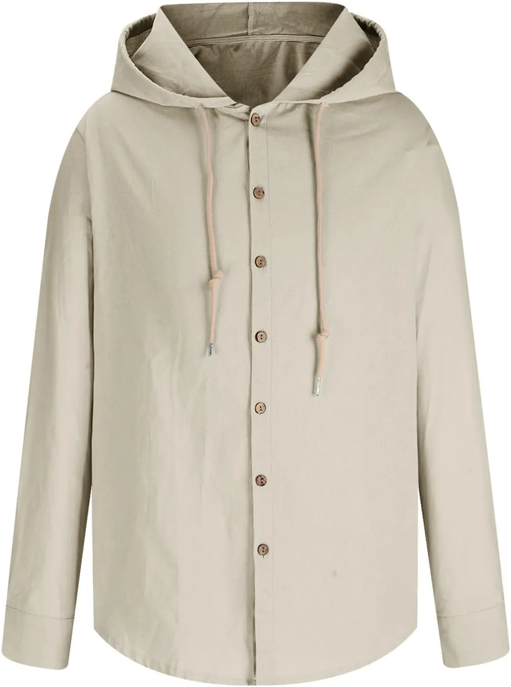 Cotton Linen Hoodie for Men Drawstring Hooded Button Down Beach Hippie Shirt Long Sleeve Button Spring Summer Shirts