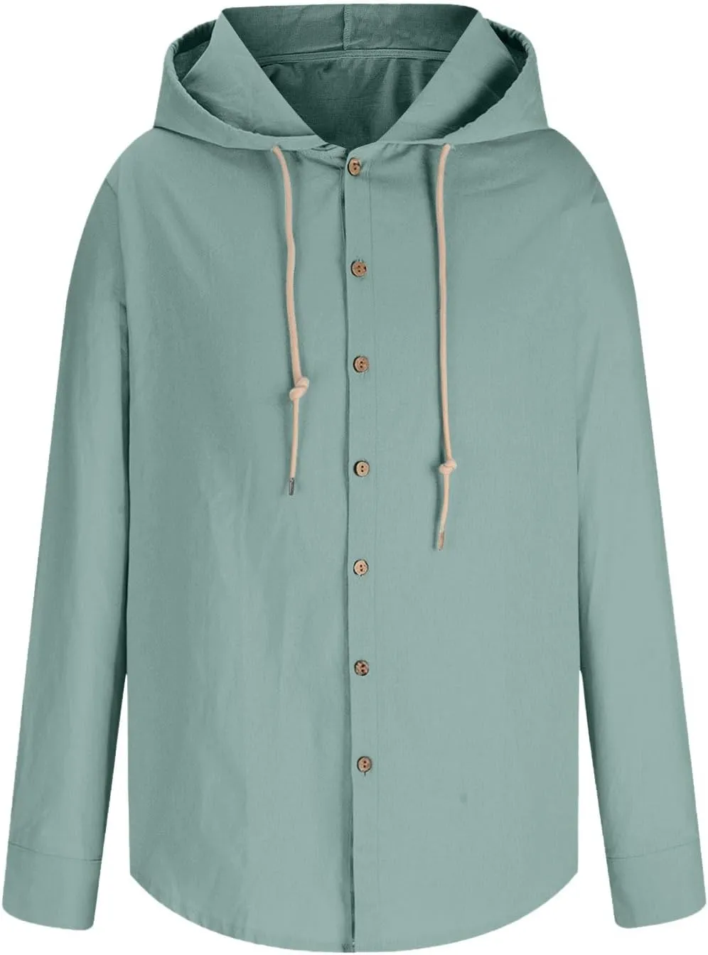 Cotton Linen Hoodie for Men Drawstring Hooded Button Down Beach Hippie Shirt Long Sleeve Button Spring Summer Shirts