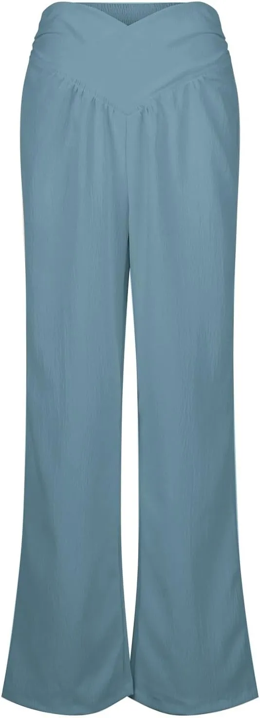 Cotton Linen Pants for Women 2025 Trendy Wide Leg Joggers Pants High Waist Drawstring Casual Loose Pant with Pockets