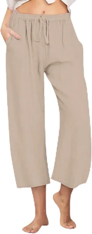 Cropped Linen Pants Women Casual High Waisted Wide Leg Lounge Pant 2025 Loose Lightweight Cotton Capris with Pockets
