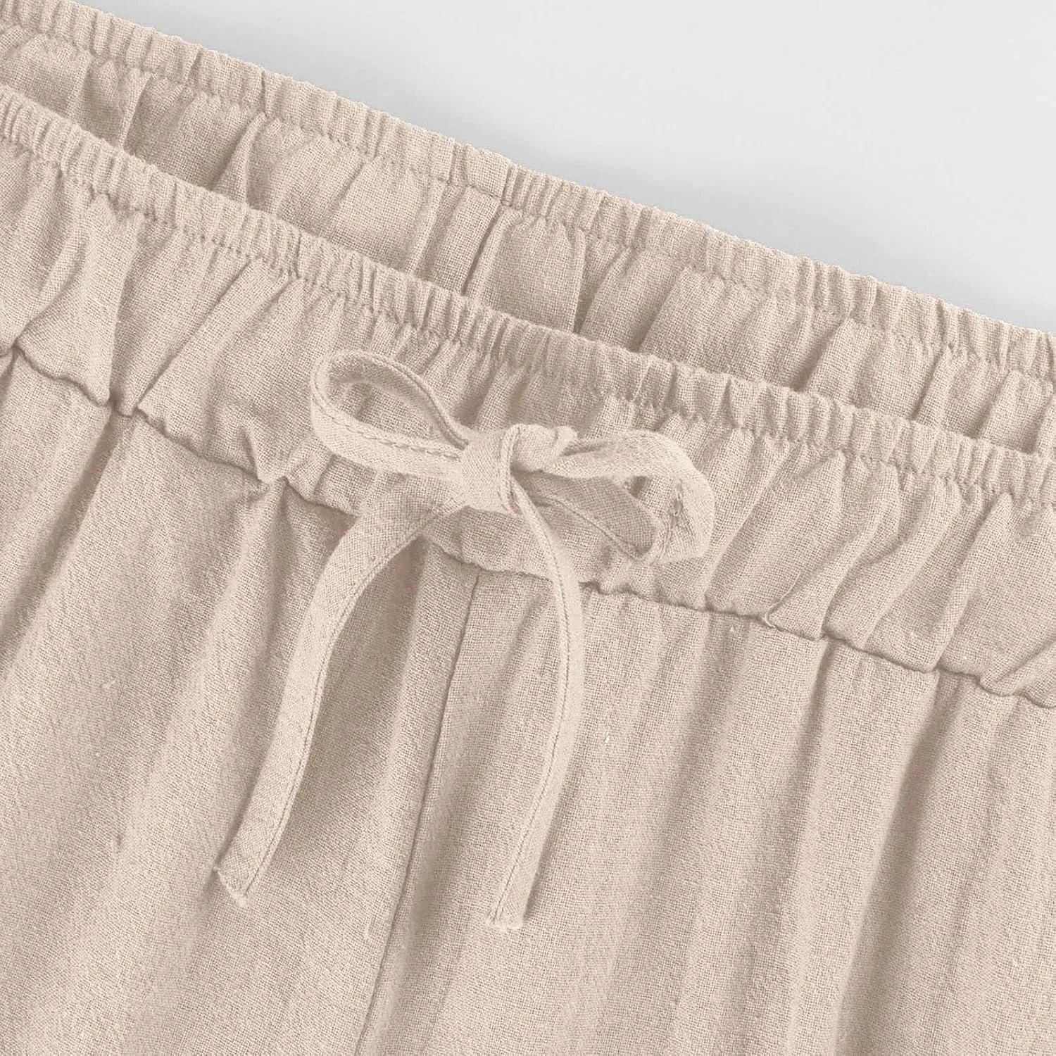 Cropped Linen Pants Women Casual High Waisted Wide Leg Lounge Pant 2025 Loose Lightweight Cotton Capris with Pockets