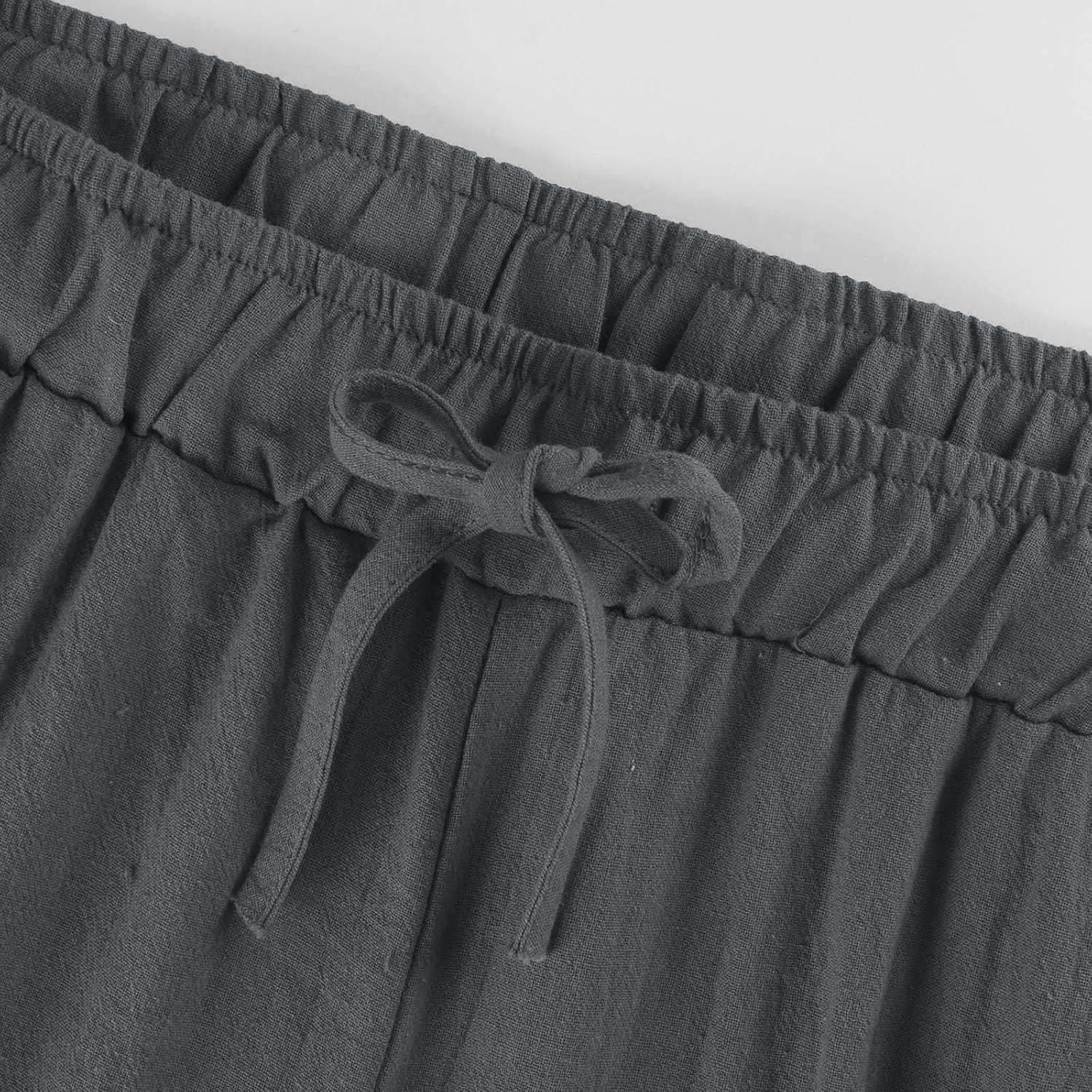 Cropped Linen Pants Women Casual High Waisted Wide Leg Lounge Pant 2025 Loose Lightweight Cotton Capris with Pockets