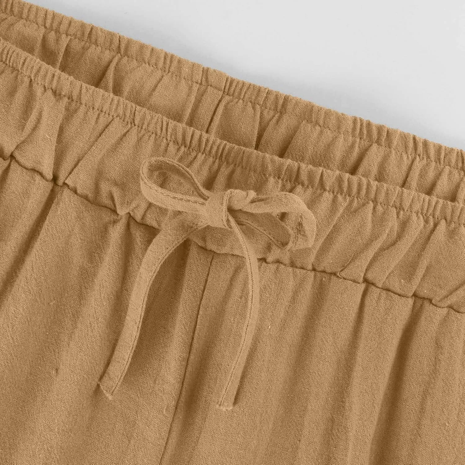 Cropped Linen Pants Women Casual High Waisted Wide Leg Lounge Pant 2025 Loose Lightweight Cotton Capris with Pockets