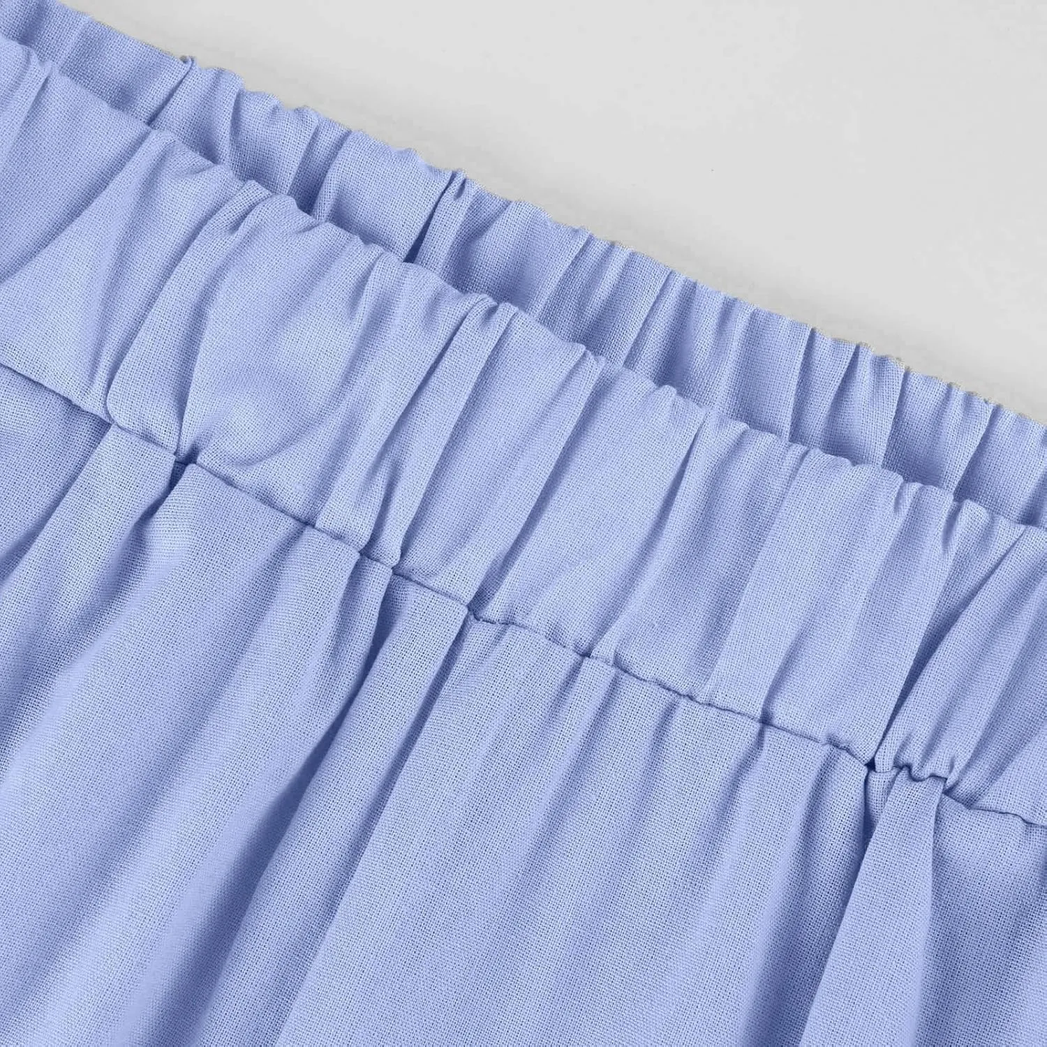 Cropped Linen Pants Women Summer Plus Size Straight Leg Crop Pants Elastic Waist Casual Beach Trousers with Pockets