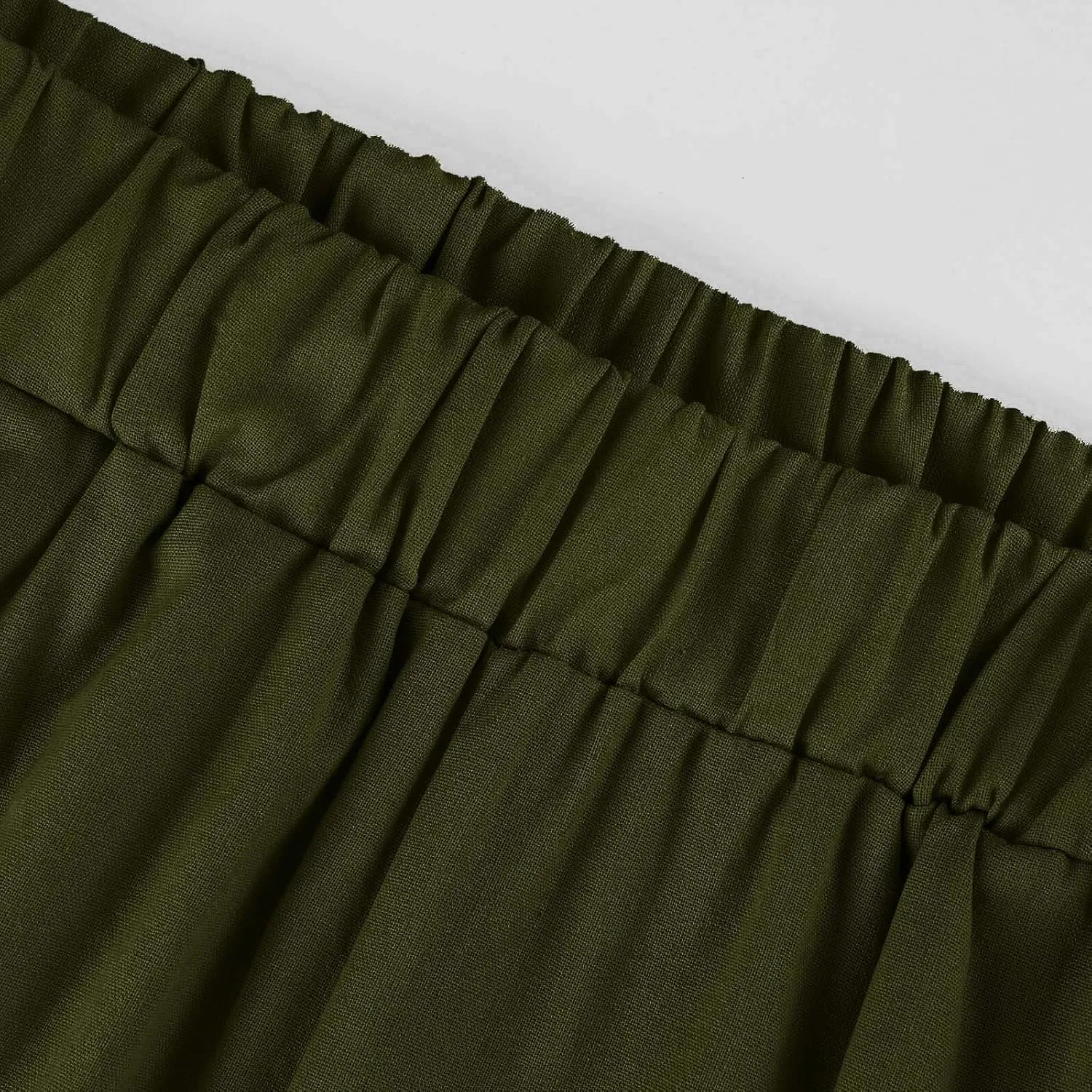 Cropped Linen Pants Women Summer Plus Size Straight Leg Crop Pants Elastic Waist Casual Beach Trousers with Pockets