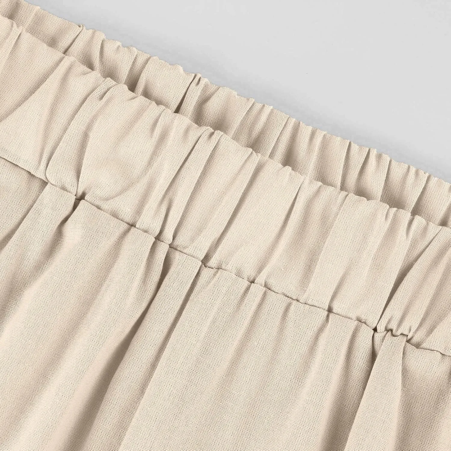 Cropped Linen Pants Women Summer Plus Size Straight Leg Crop Pants Elastic Waist Casual Beach Trousers with Pockets