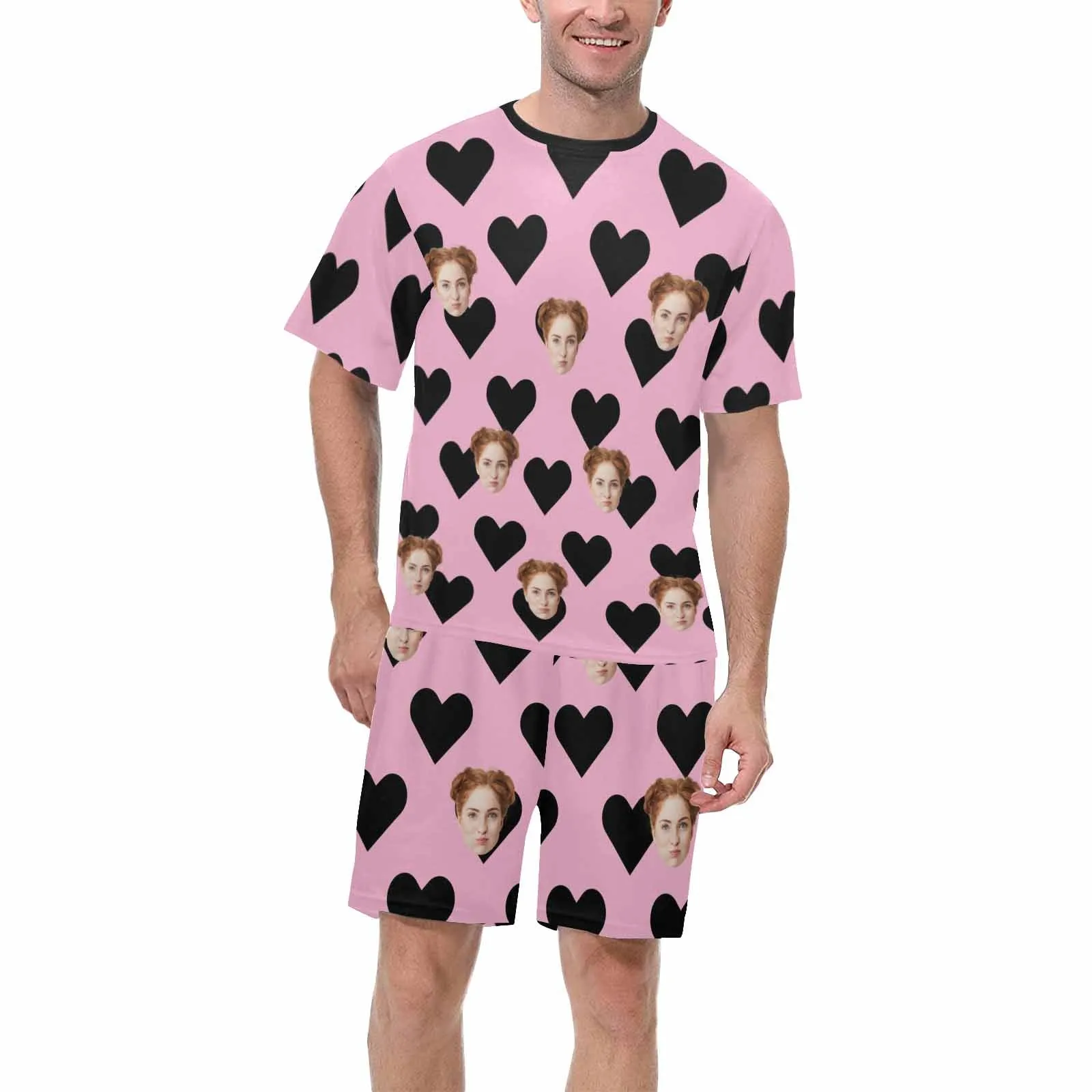 Custom photo men's short pajama sets crew neck with face Men's Personalized short pajamas with face Valentine gifts for boyfriend 16 Designs