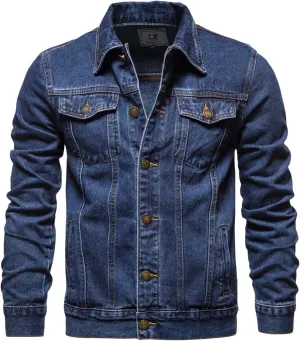 Denim Jacket Men Trucker Jean Jackets Cropped Coat Long Sleeve Shirts Button Down Outerwear Trendy Fall Tops Coats