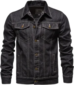 Denim Jacket Men Trucker Jean Jackets Cropped Coat Long Sleeve Shirts Button Down Outerwear Trendy Fall Tops Coats