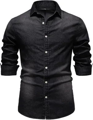 Denim Shirt Men Cotton Short Sleeve Button Down Slim Fit Cowboy Shirts Big and Tall Summer Beach Vacation Cruise Pocket Shirt