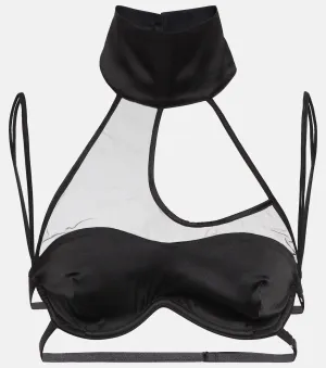 DIDU satin bralette with mesh inserts, black