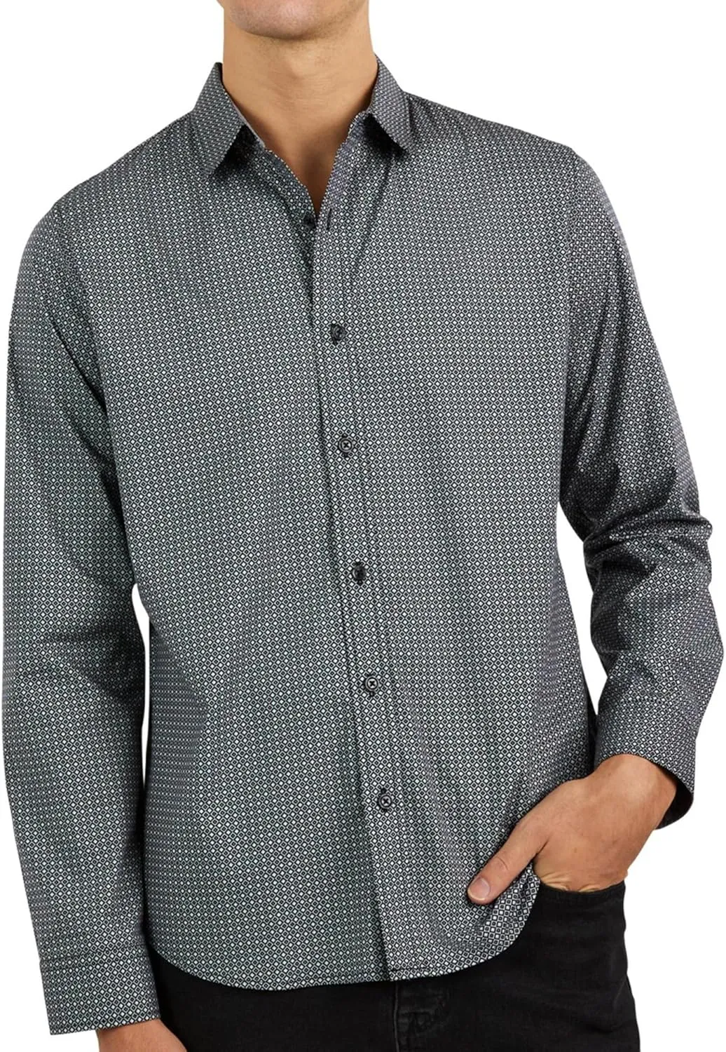 DKNY Men's Long Sleeve Button Down Shirt - Printed Mens Casual Button Up Shirts