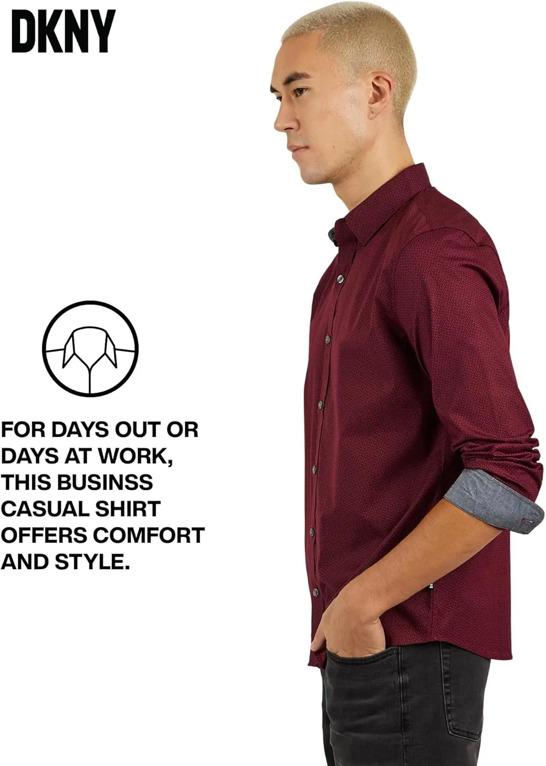 DKNY Men's Long Sleeve Button Down Shirt - Printed Mens Casual Button Up Shirts