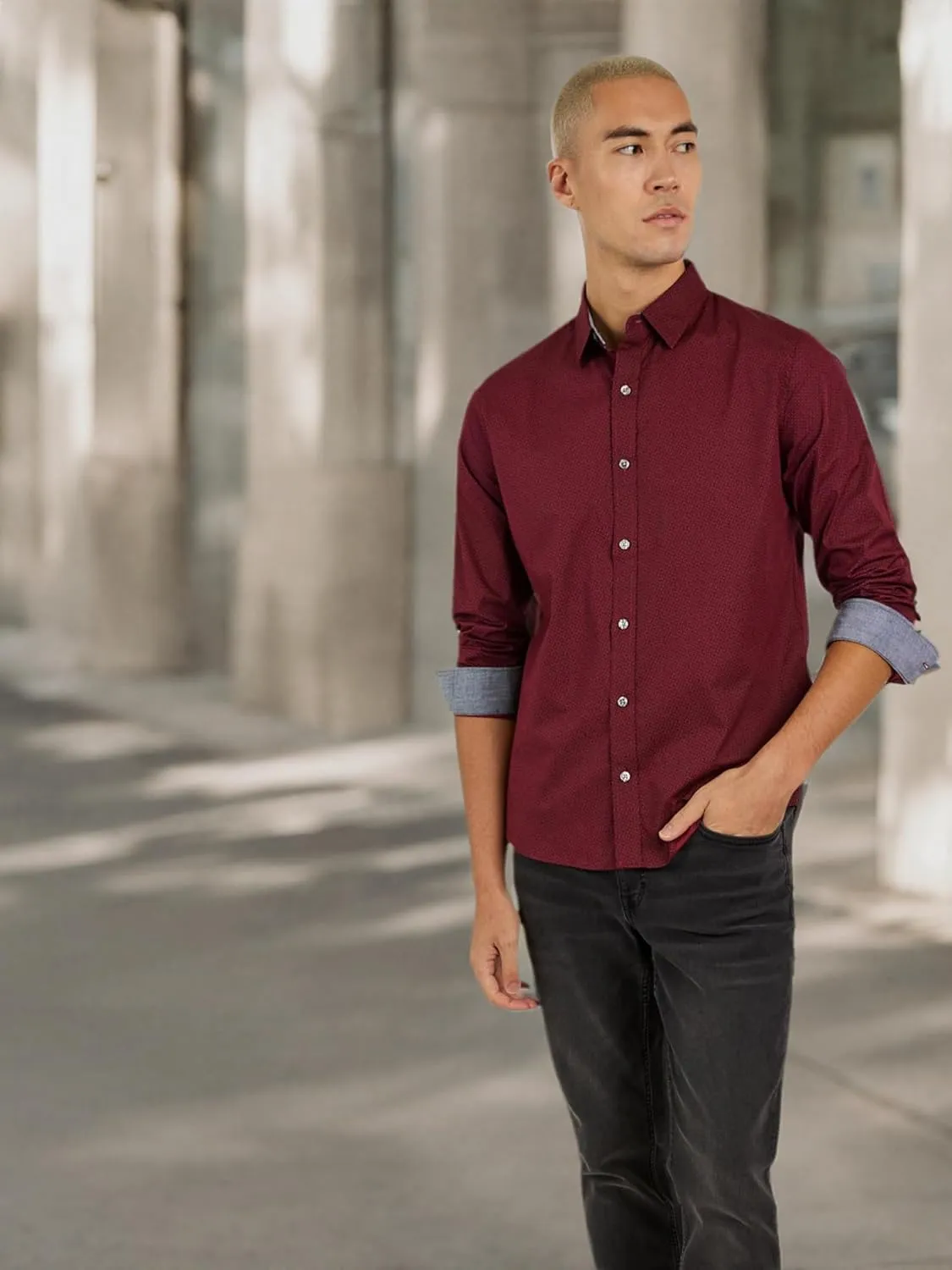 DKNY Men's Long Sleeve Button Down Shirt - Printed Mens Casual Button Up Shirts