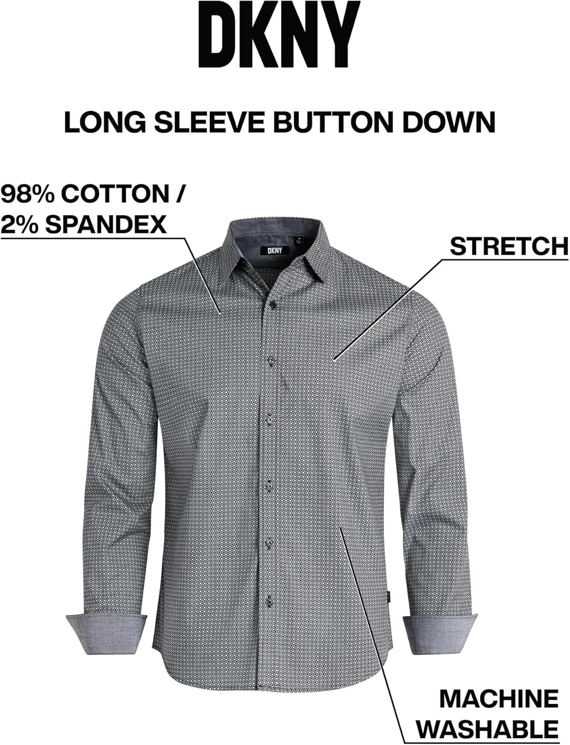 DKNY Men's Long Sleeve Button Down Shirt - Printed Mens Casual Button Up Shirts