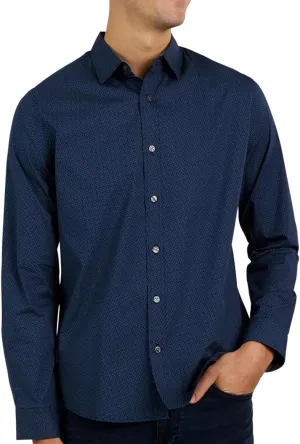 DKNY Men's Long Sleeve Button Down Shirt - Printed Mens Casual Button Up Shirts