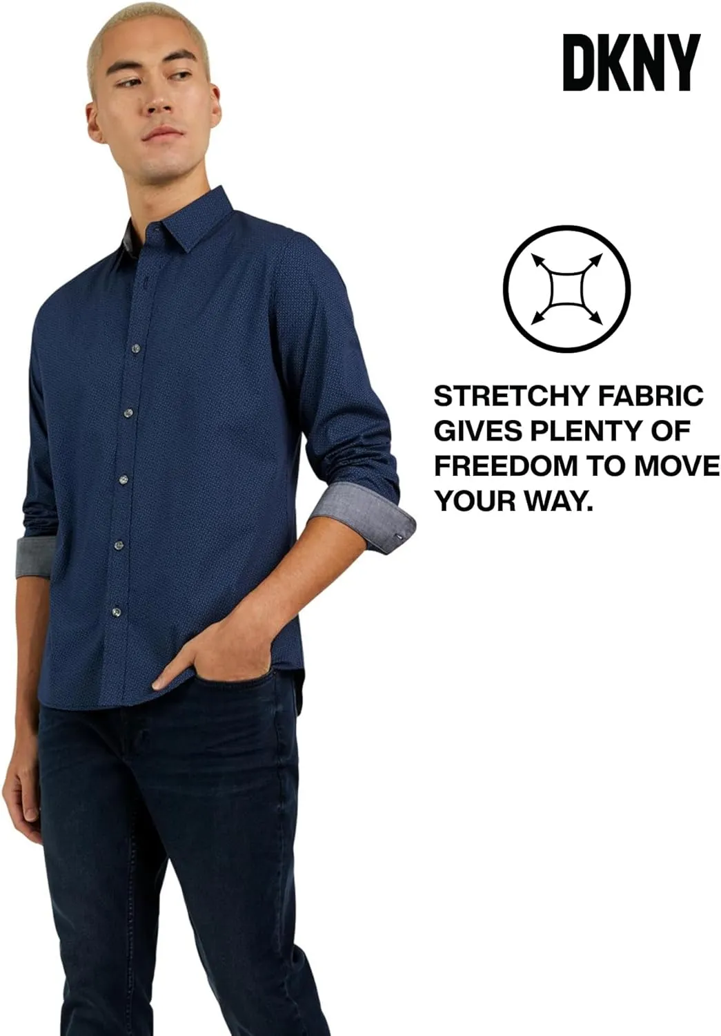 DKNY Men's Long Sleeve Button Down Shirt - Printed Mens Casual Button Up Shirts