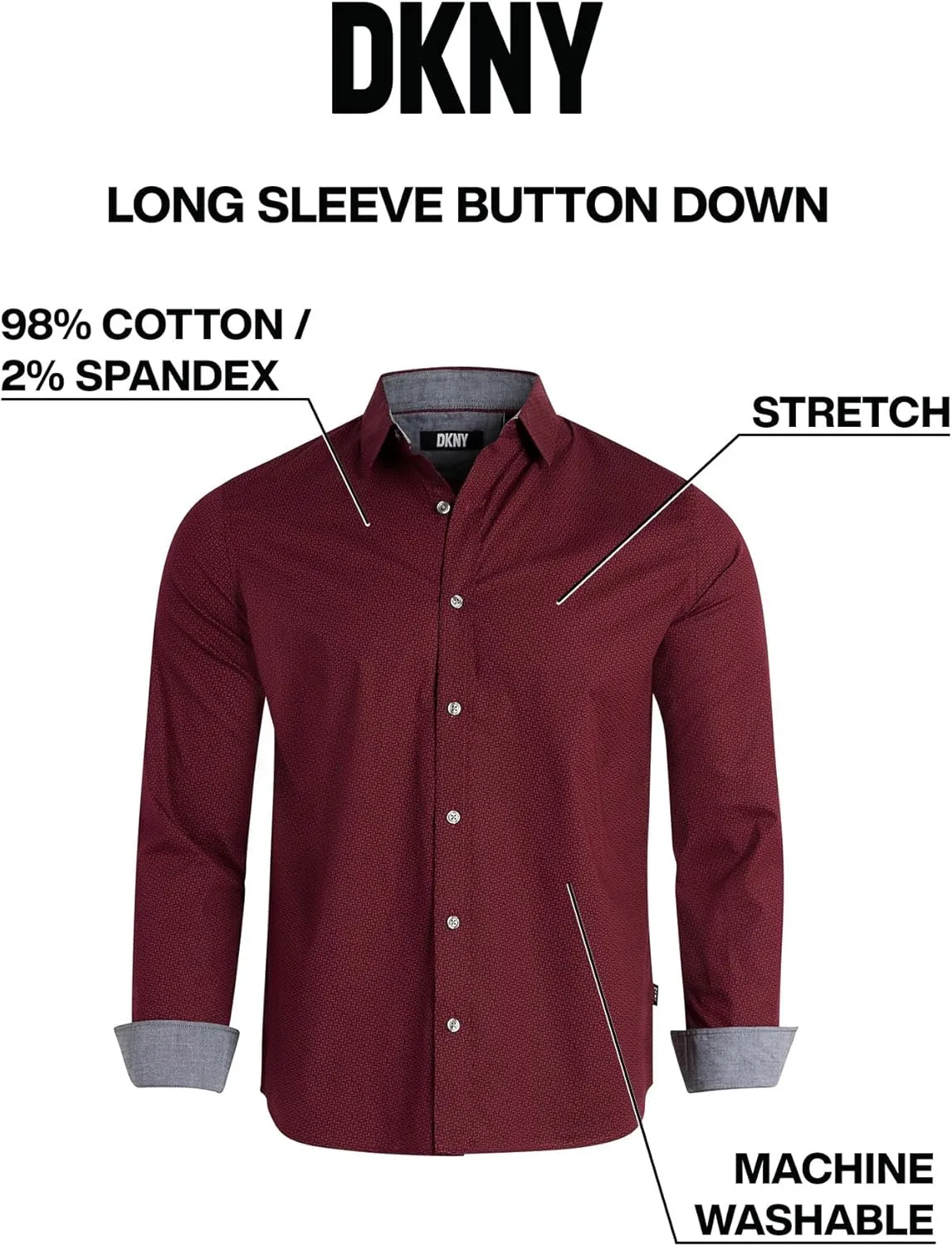 DKNY Men's Long Sleeve Button Down Shirt - Printed Mens Casual Button Up Shirts