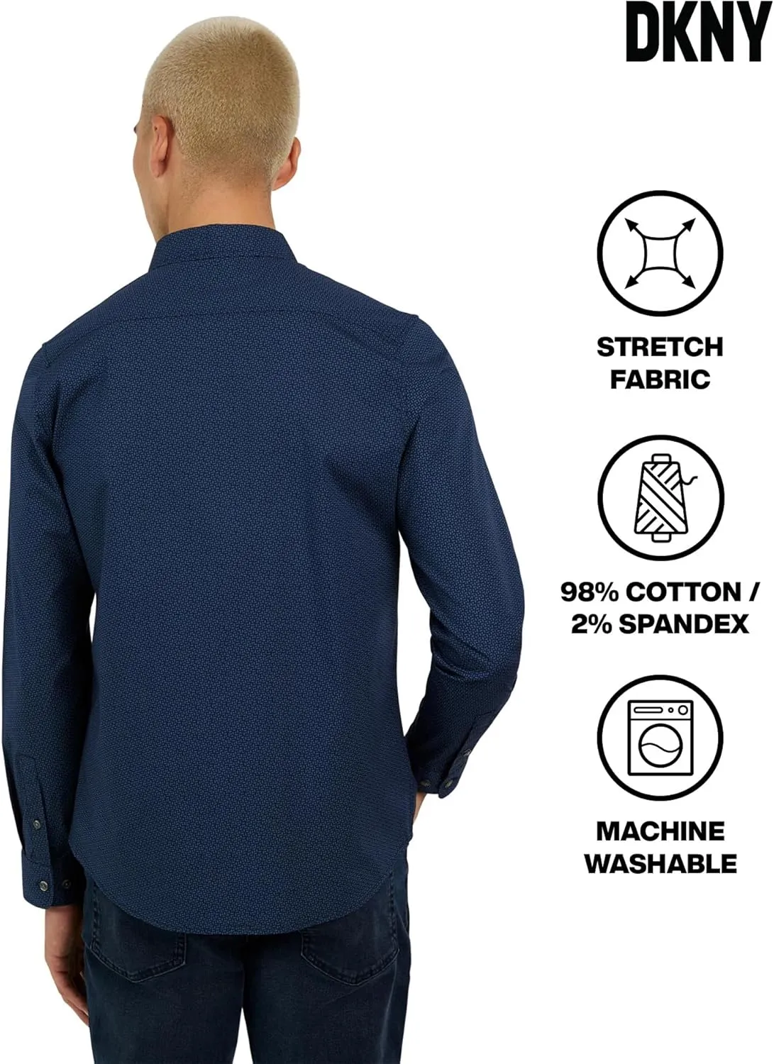 DKNY Men's Long Sleeve Button Down Shirt - Printed Mens Casual Button Up Shirts
