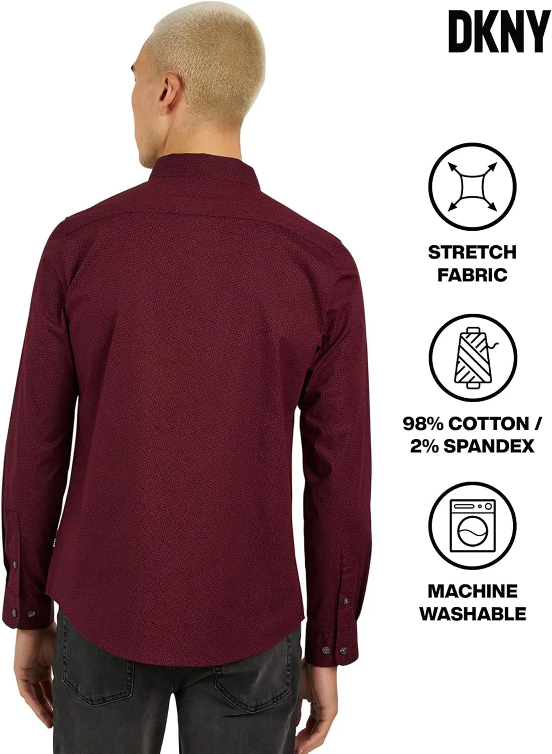 DKNY Men's Long Sleeve Button Down Shirt - Printed Mens Casual Button Up Shirts