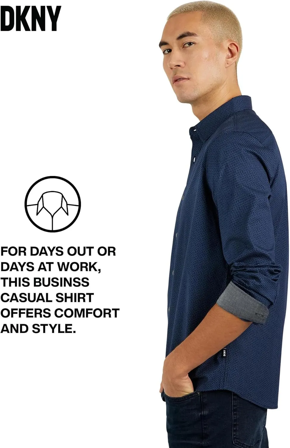 DKNY Men's Long Sleeve Button Down Shirt - Printed Mens Casual Button Up Shirts