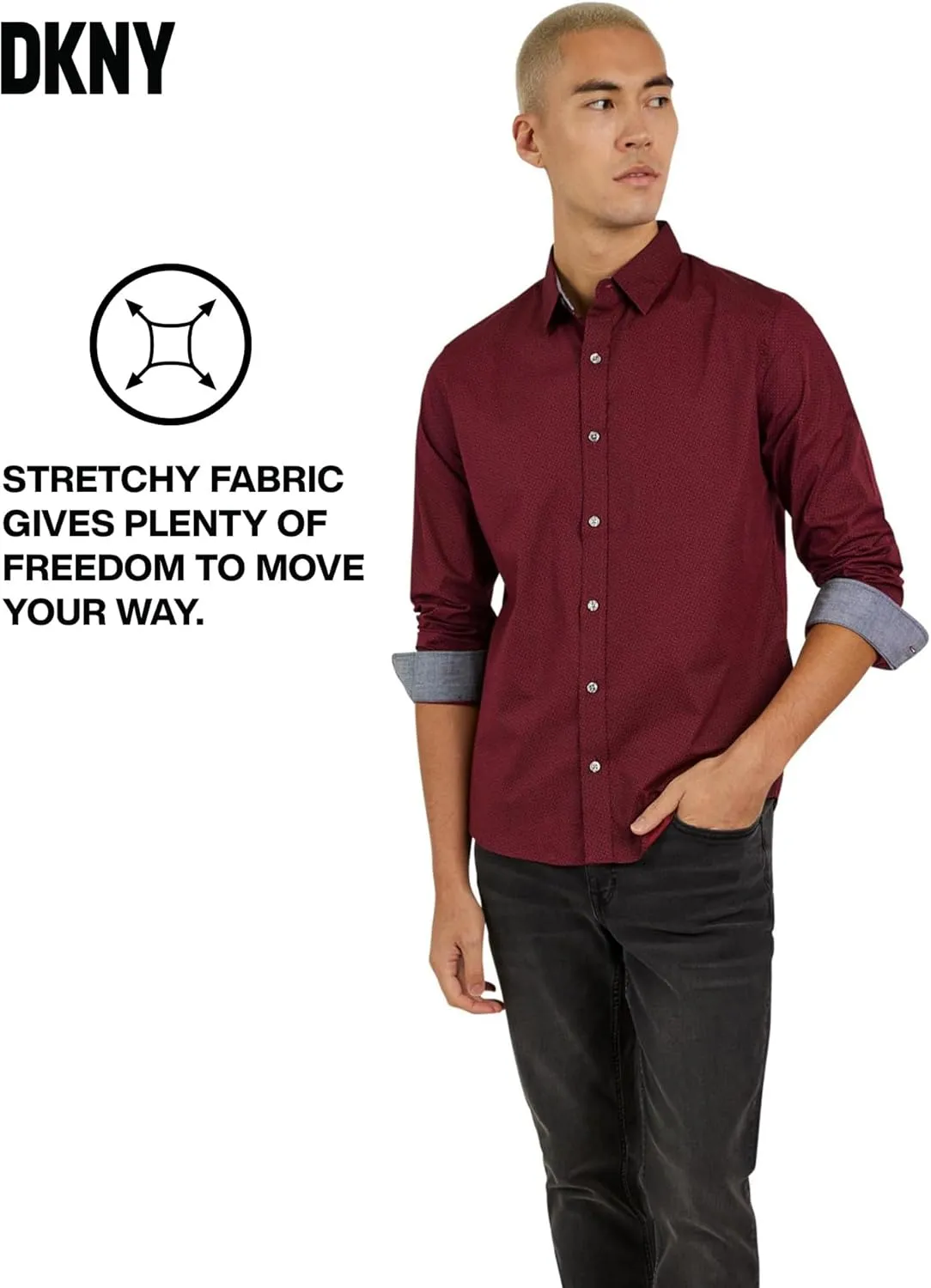 DKNY Men's Long Sleeve Button Down Shirt - Printed Mens Casual Button Up Shirts