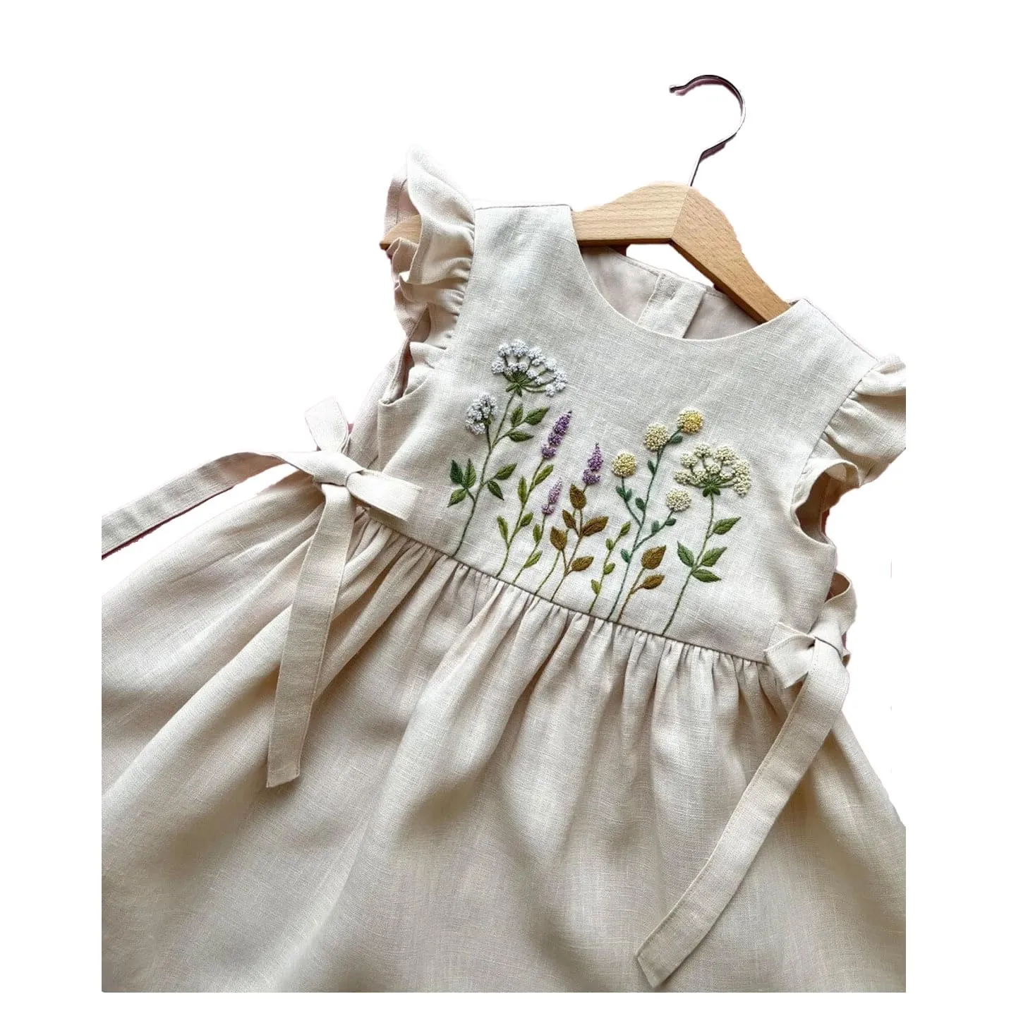 Dress with Wildflowers Embroidery, Hand Embroidered Linen Dress For Baby, Girls Soft Linen Dress, Toddler Linen Dress, Custom First Birthday Dress, Kids Clothing, Dress for Girls