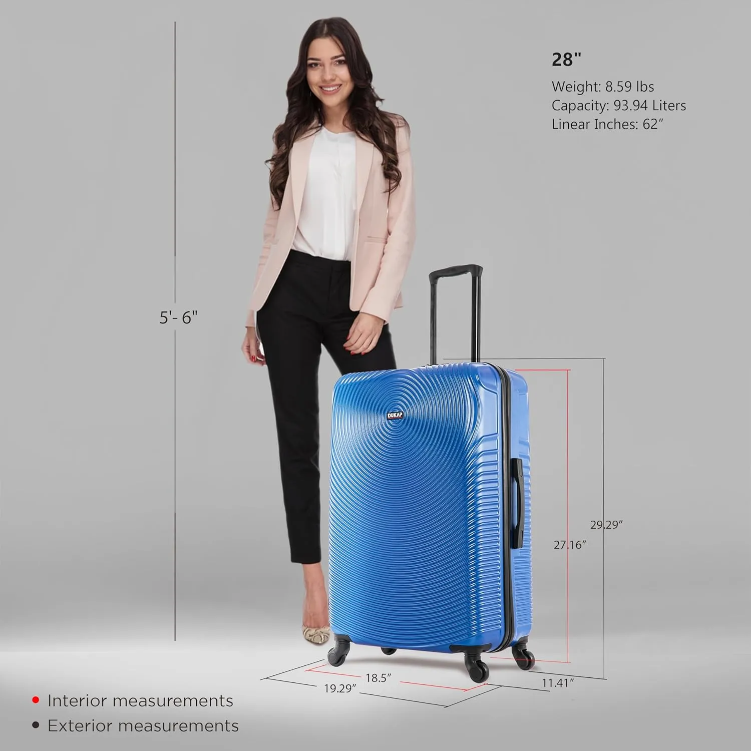 DUKAP INCEPTION Luggage with Spinner Wheels | Durable Lightweight Hardside Suitcase, Travel Bag with Handle and Trolley, 28-Inch Large Checked Luggage | Blue