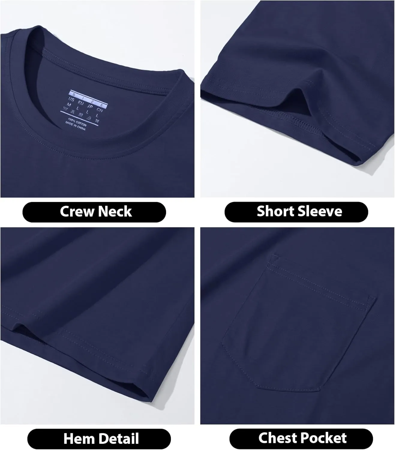 EKLENTSON Men's T-Shirts Short Sleeve Cotton Crew Neck Lightweight Tee Shirts Casual Summer Basic Tops with Pocket