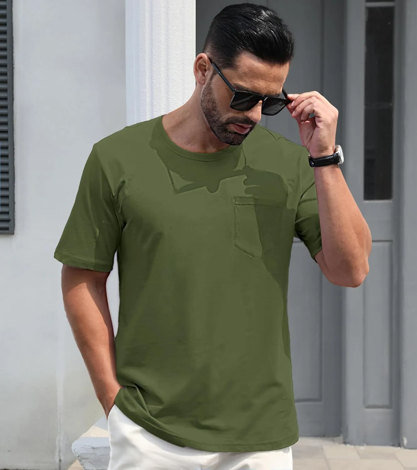 EKLENTSON Men's T-Shirts Short Sleeve Cotton Crew Neck Lightweight Tee Shirts Casual Summer Basic Tops with Pocket
