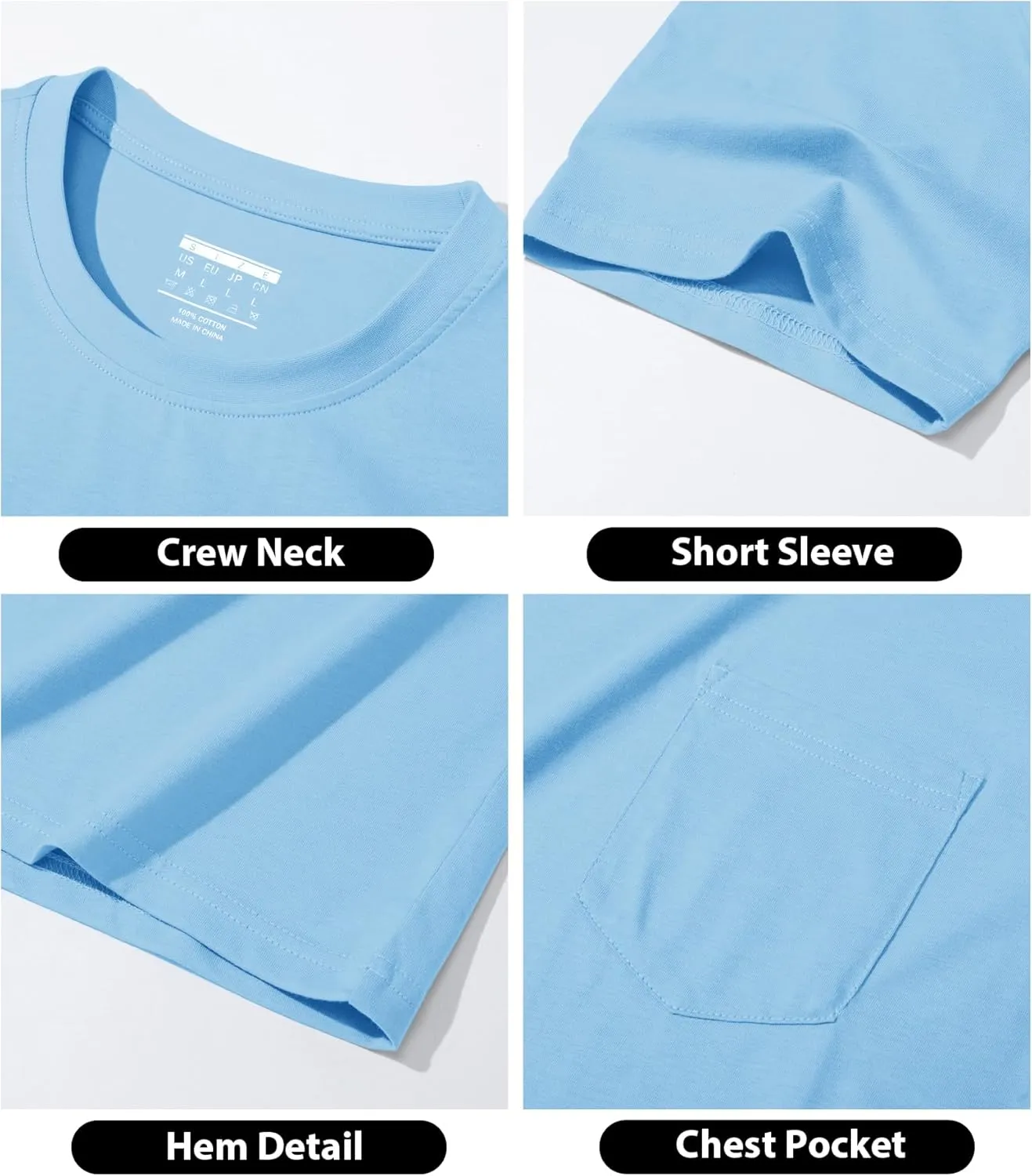 EKLENTSON Men's T-Shirts Short Sleeve Cotton Crew Neck Lightweight Tee Shirts Casual Summer Basic Tops with Pocket