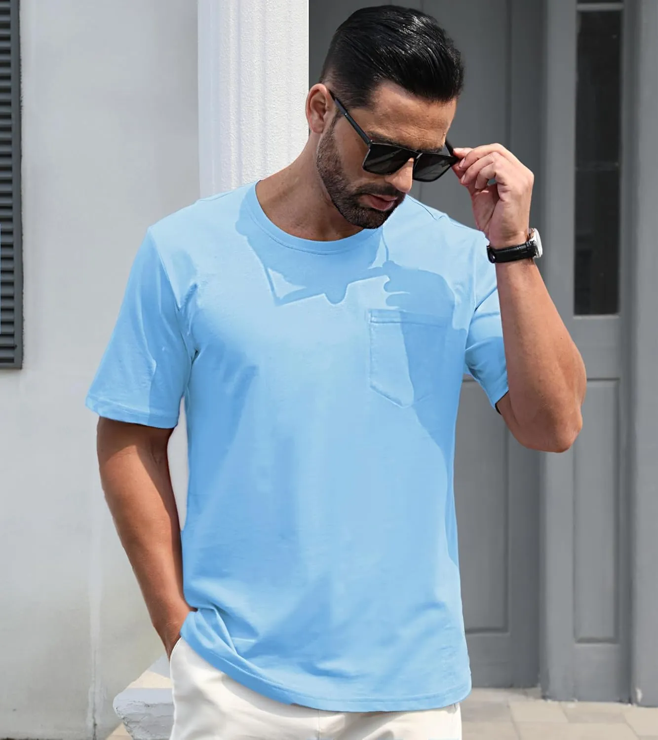 EKLENTSON Men's T-Shirts Short Sleeve Cotton Crew Neck Lightweight Tee Shirts Casual Summer Basic Tops with Pocket