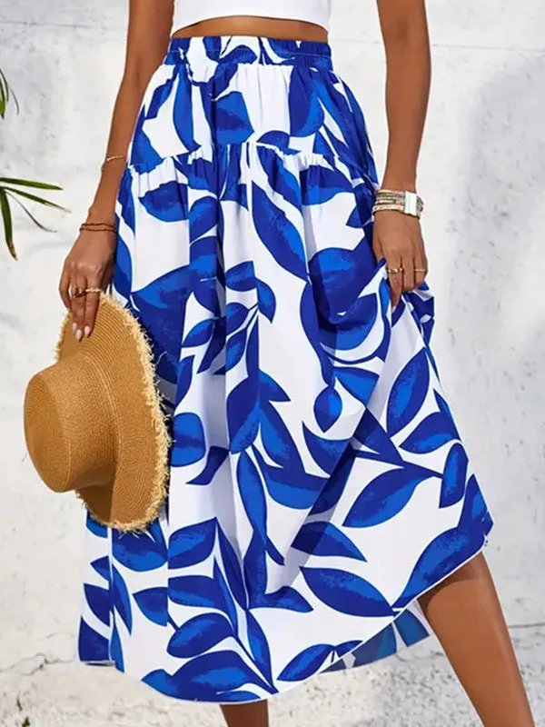 Elasticity Printed Split-Joint A-Line High Waisted Skirts
