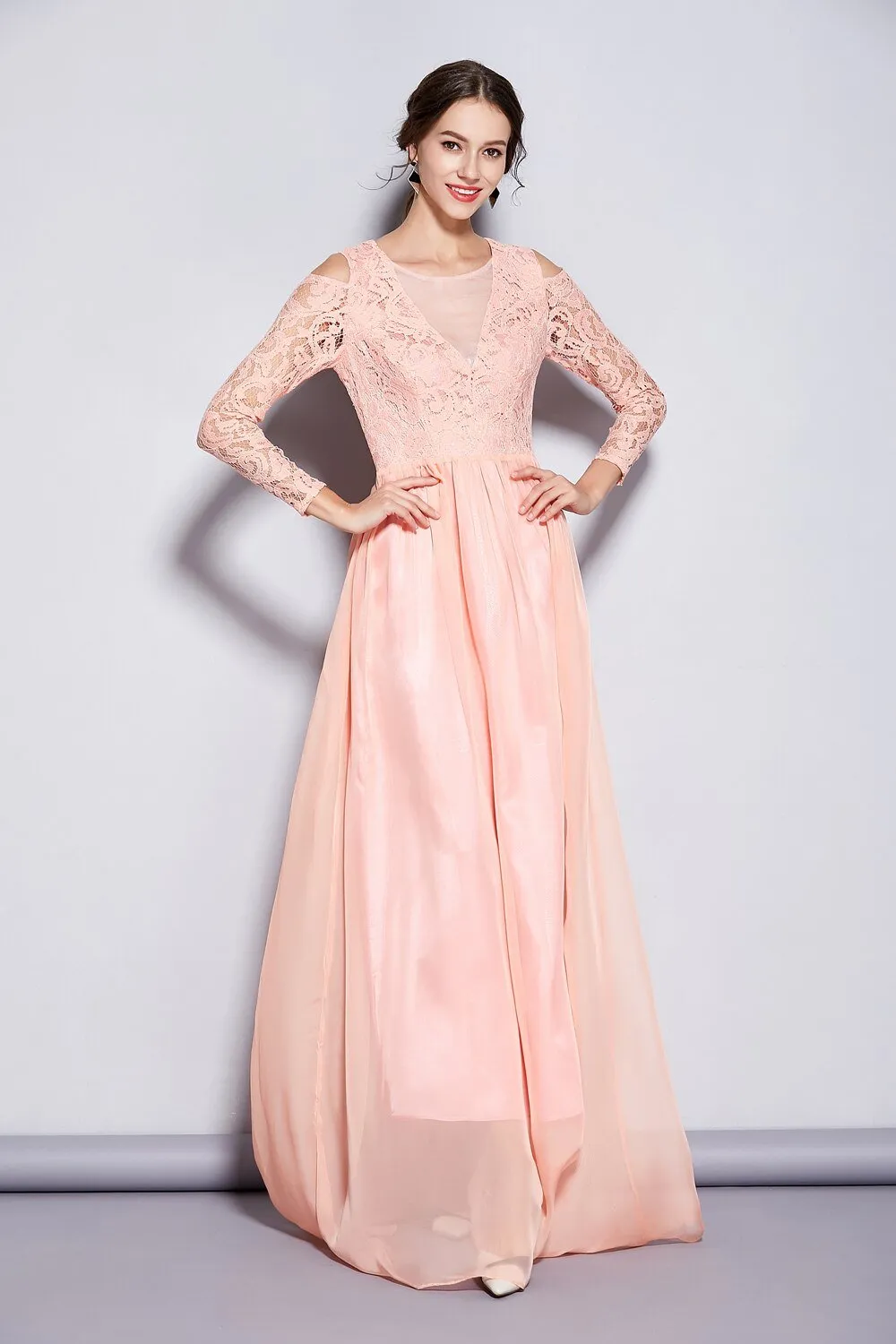 FashionSierra - Women's Party Prom O Neck Embroidery Lace Long Sleeves Maxi Designer Runway Formal Fashion Dresses