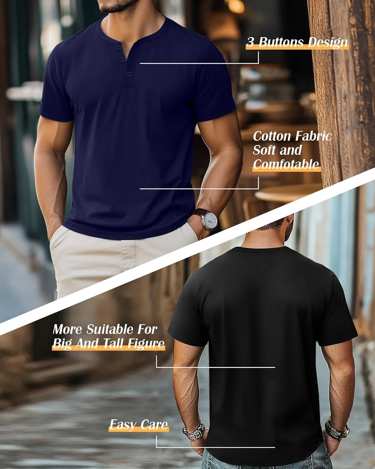 Ficerd 3 Pack Men's Big and Tall Shirts Cotton Short Sleeve Plus Size Tee Loose Fit Casual T Shirts Basic Oversized Tops