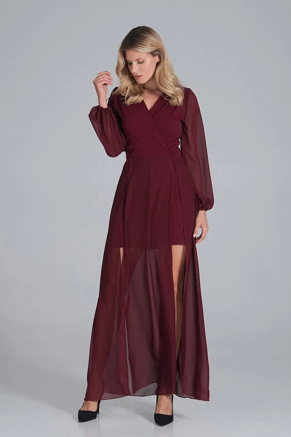 FIGL Women's Chiffon Faux Wrap European Cocktail Dress with two Front Slit