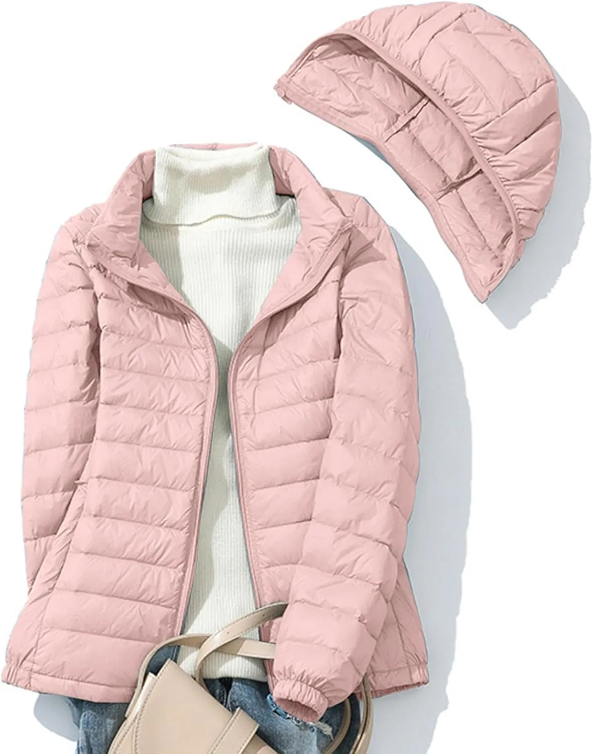 Firzero Winter Warm Women Down Jackets Plus Size Lightweight Packable Puffer Coats Trendy Hooded Coat Outwear Windbreaker