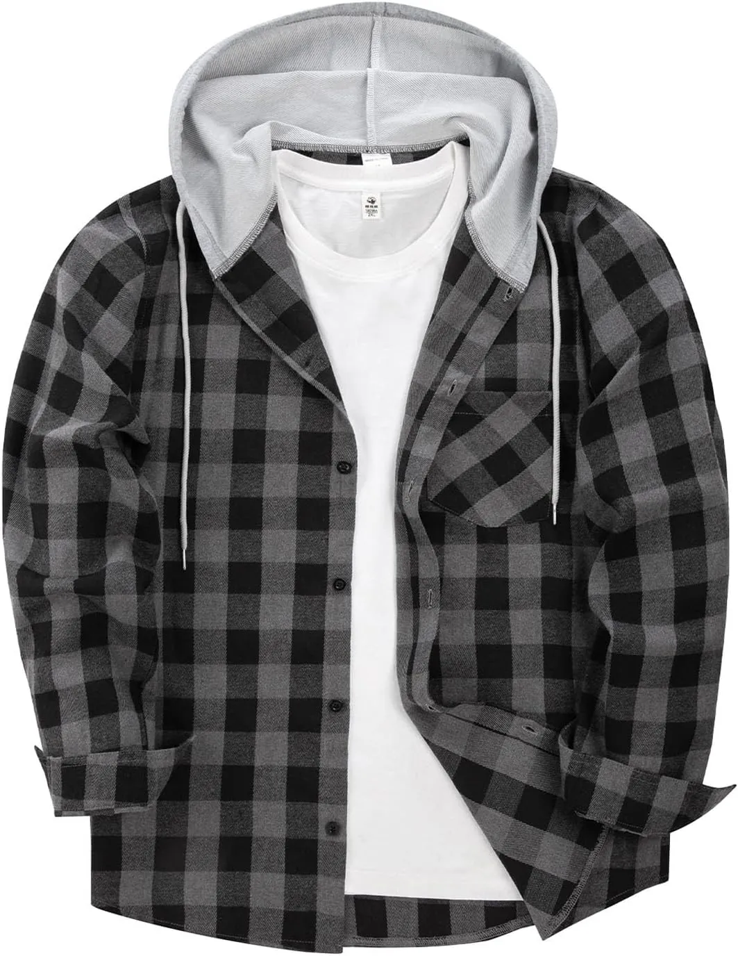 Flannel Hoodie for Mens Casual Long Sleeve Button Down Hooded Plaid Shirt Jacket Lightweight Fall Shacket Hoodies