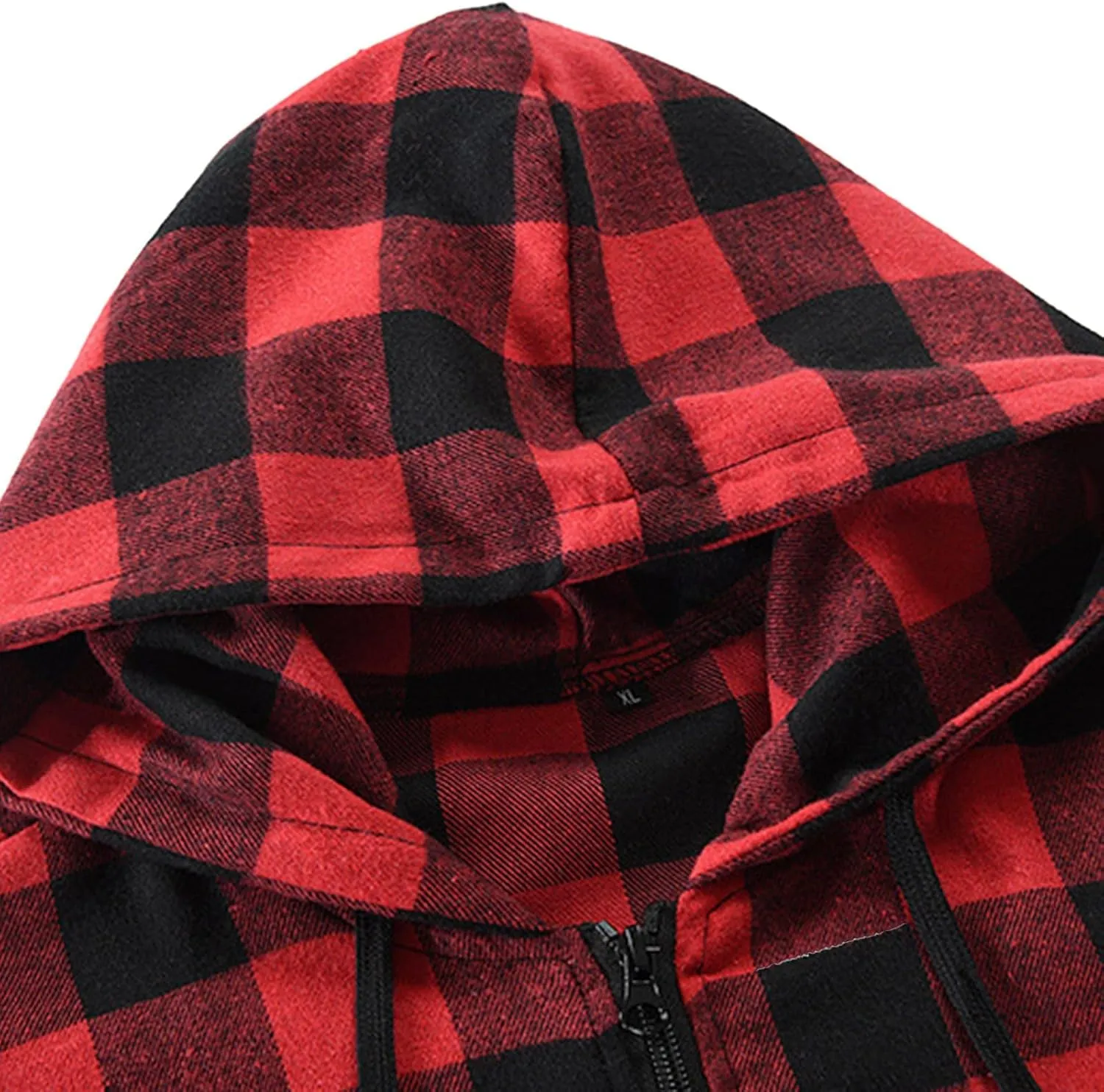 Flannel Hoodies Jackets for Men Long Sleeve Slim Zip Up Plaid Shirt Jacket Fall Lightweight Hooded Coat with Pocket