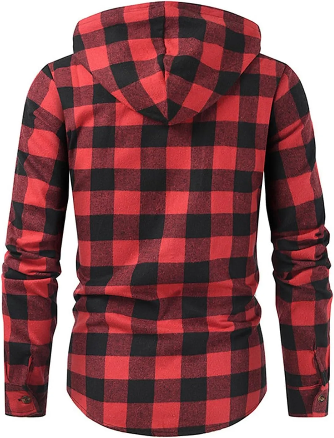 Flannel Hoodies Jackets for Men Long Sleeve Slim Zip Up Plaid Shirt Jacket Fall Lightweight Hooded Coat with Pocket