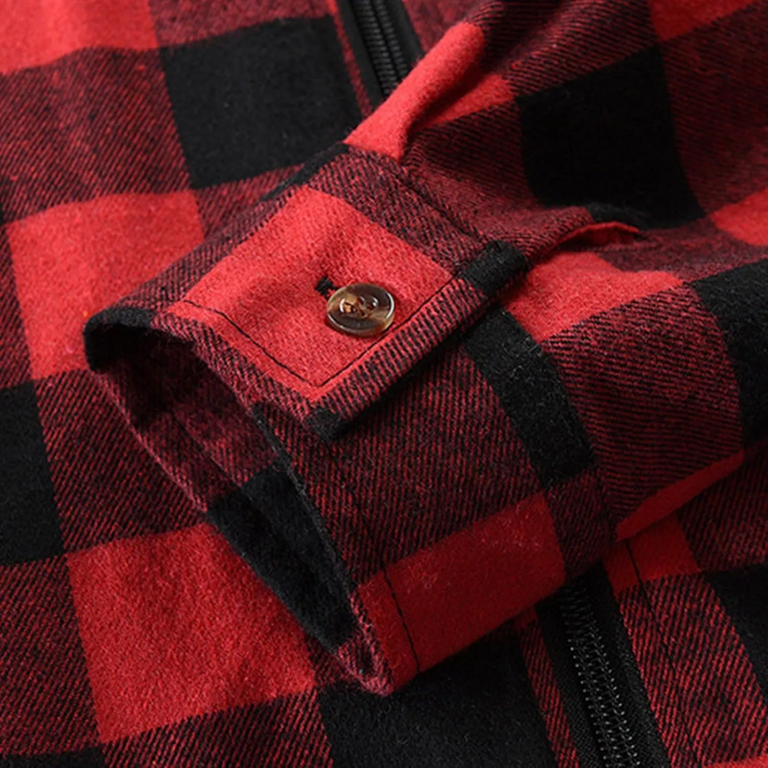 Flannel Hoodies Jackets for Men Long Sleeve Slim Zip Up Plaid Shirt Jacket Fall Lightweight Hooded Coat with Pocket