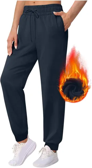 Fleece Lined Joggers Women Winter Lamb Sherpa Lined Sweatpants Plus Size Thermal Trousers Athletic Lounge Pants