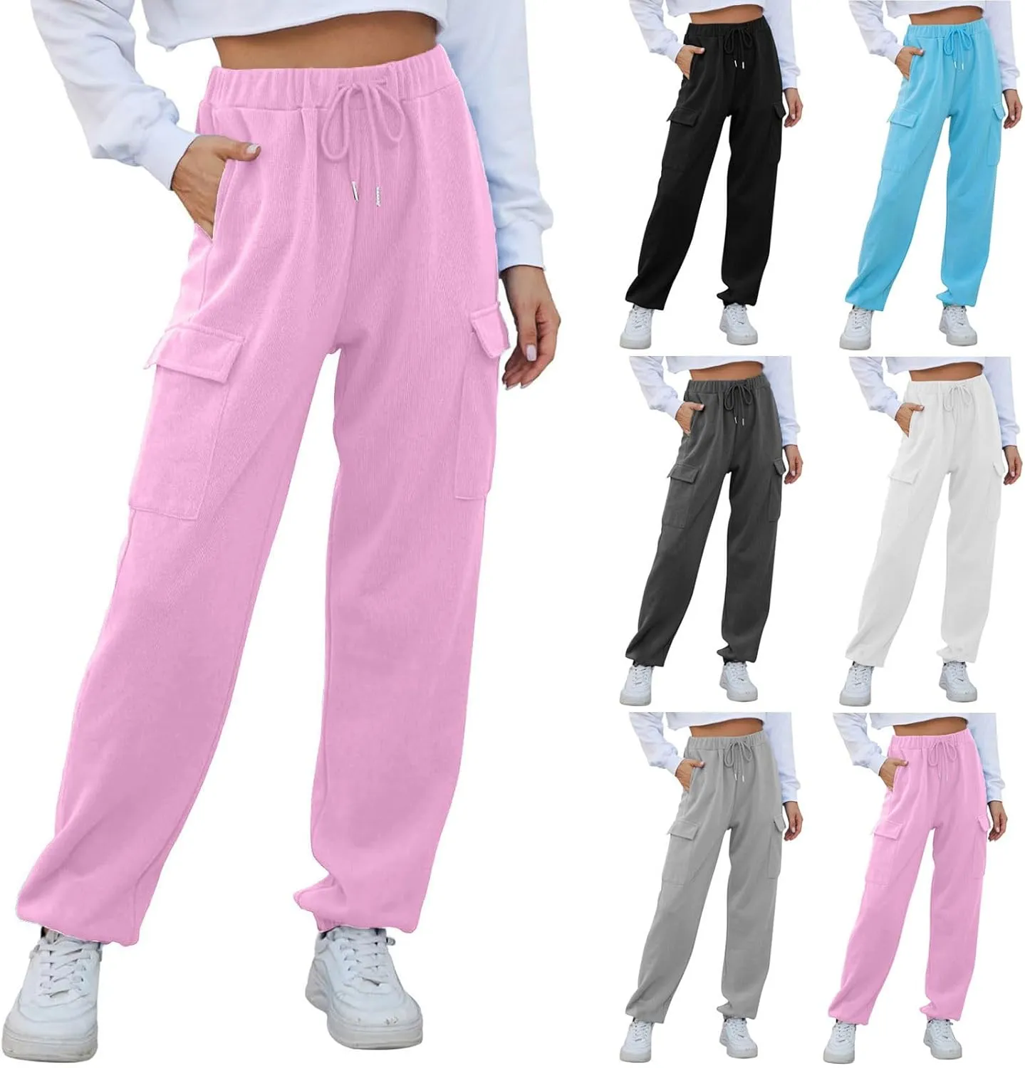 Fleece Lined Joggers Women Winter Pants 2025 Womens Warm Sweatpants Hiking Pants Sweat Cargo Pants High Waisted Drawstring
