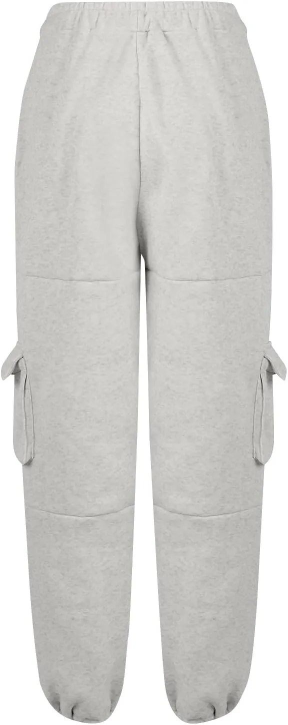 Fleece Sweatpants Womens Baggy High Waisted Wide Leg Lounge Pants with Pockets Comfy Drawstring Cinch Bottom Joggers