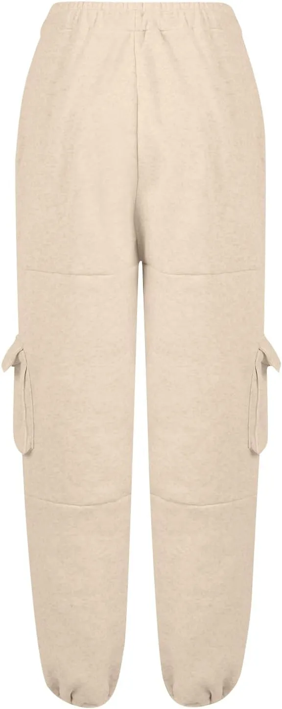 Fleece Sweatpants Womens Baggy High Waisted Wide Leg Lounge Pants with Pockets Comfy Drawstring Cinch Bottom Joggers