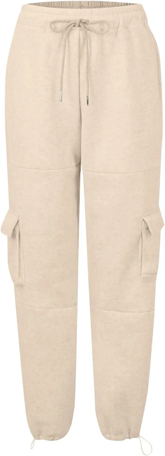 Fleece Sweatpants Womens Baggy High Waisted Wide Leg Lounge Pants with Pockets Comfy Drawstring Cinch Bottom Joggers