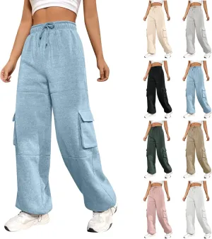Fleece Sweatpants Womens Baggy High Waisted Wide Leg Lounge Pants with Pockets Comfy Drawstring Cinch Bottom Joggers