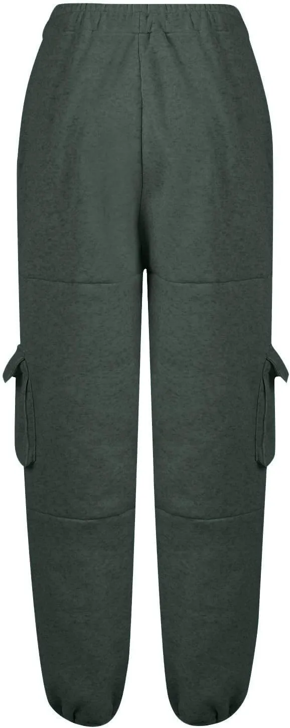 Fleece Sweatpants Womens Baggy High Waisted Wide Leg Lounge Pants with Pockets Comfy Drawstring Cinch Bottom Joggers