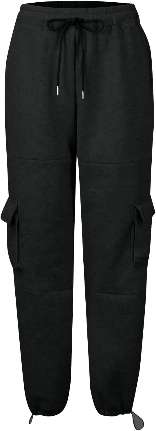 Fleece Sweatpants Womens Baggy High Waisted Wide Leg Lounge Pants with Pockets Comfy Drawstring Cinch Bottom Joggers