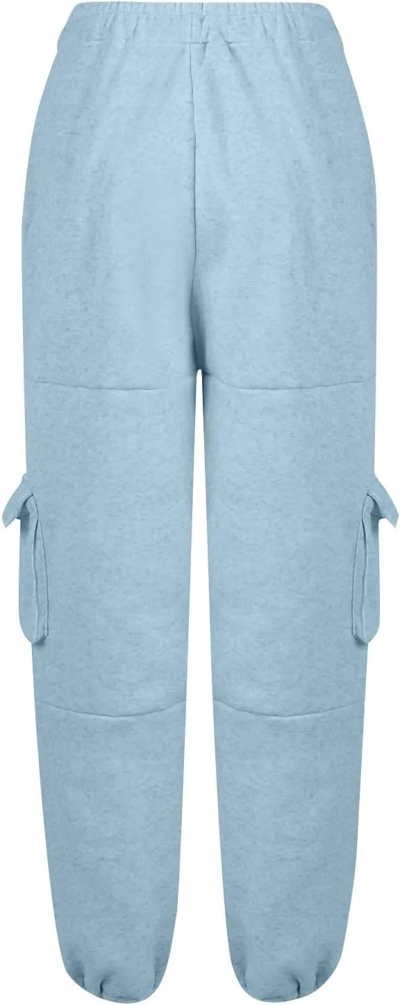 Fleece Sweatpants Womens Baggy High Waisted Wide Leg Lounge Pants with Pockets Comfy Drawstring Cinch Bottom Joggers